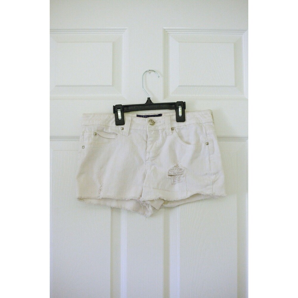 MaxAzria & Miley Cyrus Womens Jr 3 White Distressed Frayed Low Rise Shorts